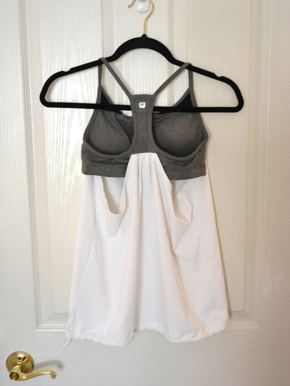 Fabletics “Norwalk” White and Grey Layered Racerback Tank with Built-In Bra - Picture 4 of 11